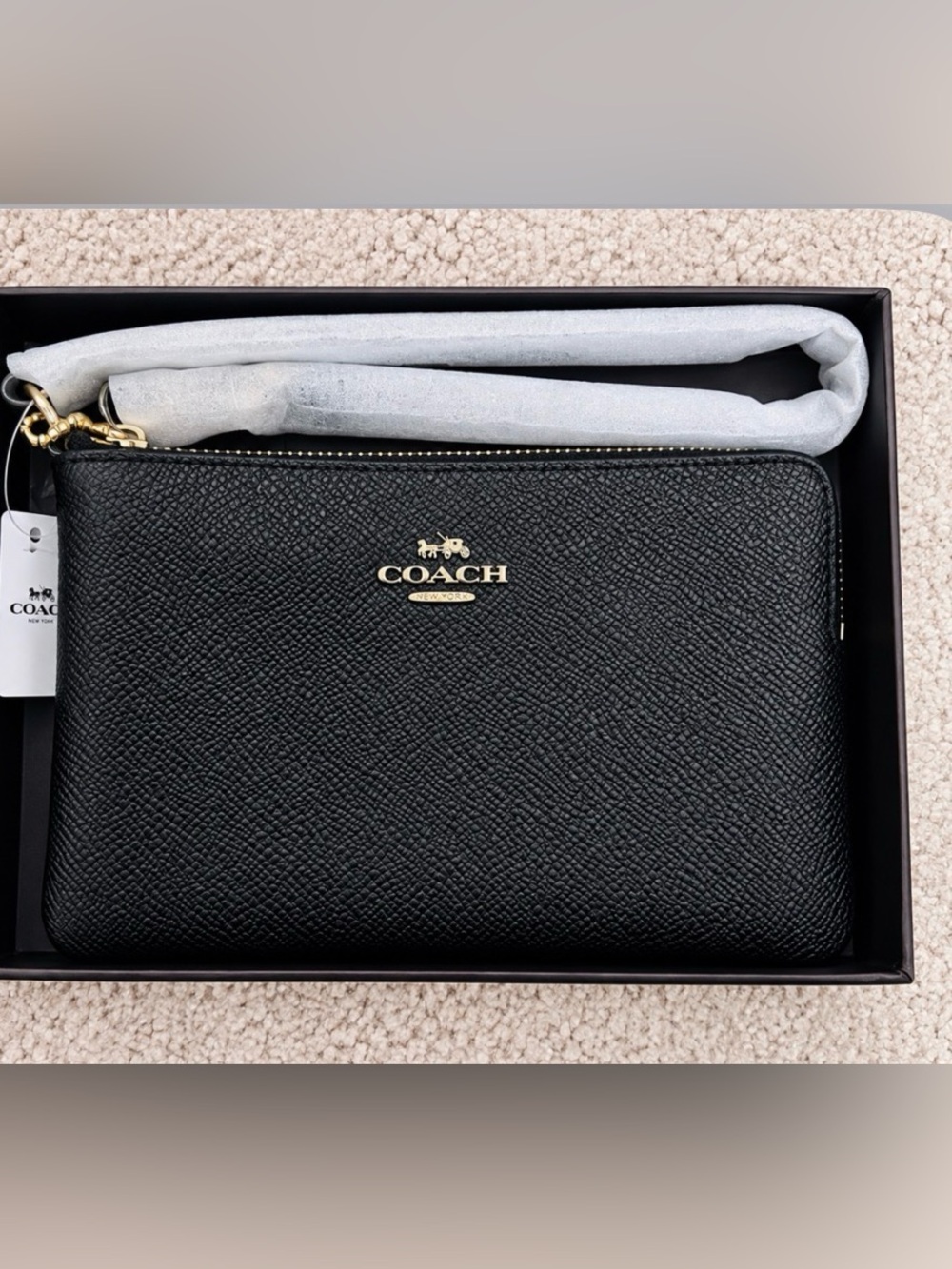 COACH Black Leather Wristlet Bag